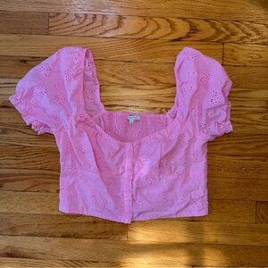 Love Tree Pink Eyelet Blouse with Puff Sleeves